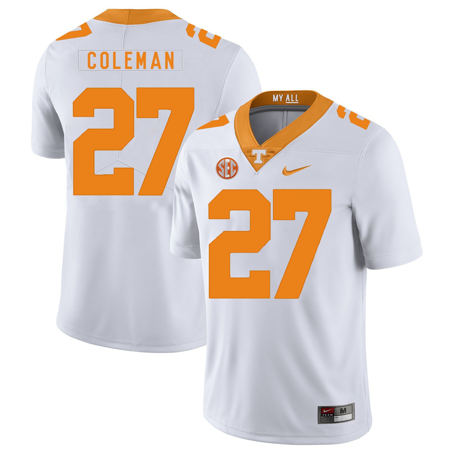 Men Tennessee Volunteers #27 Coleman White Customized NCAA Jerseys->customized ncaa jersey->Custom Jersey